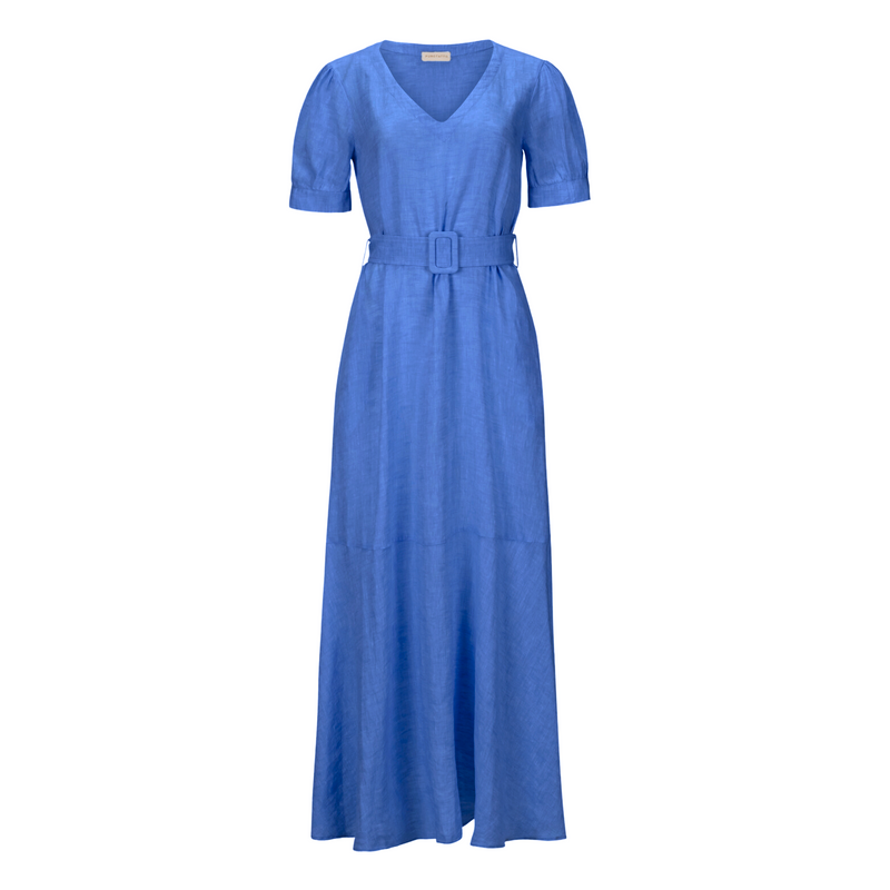 Purotatto Tiered Cobalt Blue Linen Maxi Dress  Timeless Martha's Vineyard 