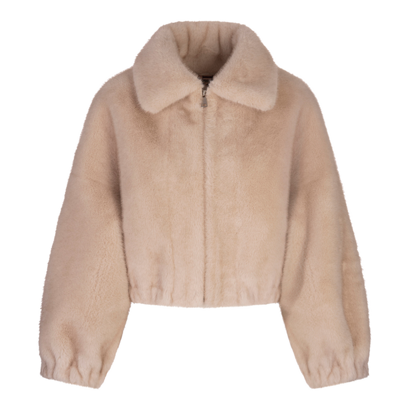 Valentini 1972 Frost Nude Beige Faux Fur Bomber Jacket Timeless Martha's Vineyard 