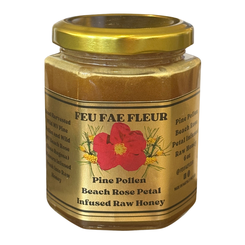 Pine Pollen + Beach Rose Petal Infused Raw Honey
