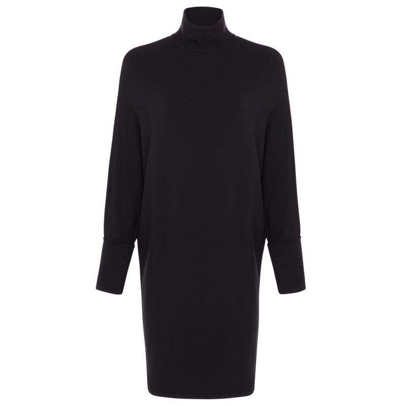 Majestic Filatures Paris French Terry Turtleneck Dress w/ Wide Sleeve - Black Timeless Martha's Vineyard