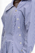 Hold Close Striped Cotton Shirt Dress - Blue + White