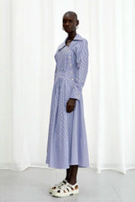 Hold Close Striped Cotton Shirt Dress - Blue + White
