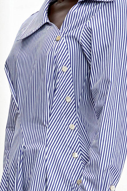 Hold Close Striped Cotton Shirt Dress - Blue + White