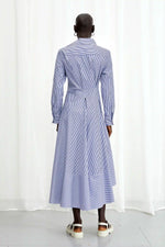 Hold Close Striped Cotton Shirt Dress - Blue + White
