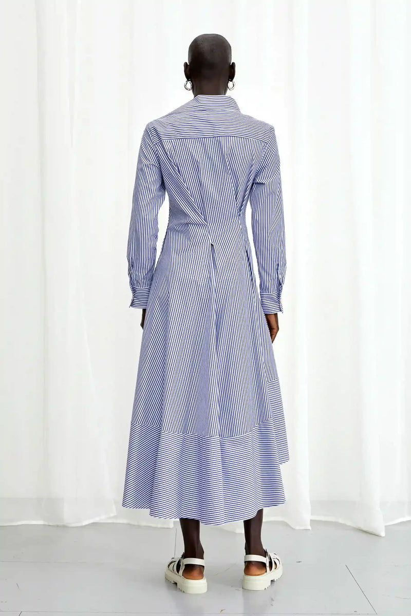 Hold Close Striped Cotton Shirt Dress - Blue + White