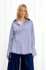 Love Revisited Striped Wrap Shirt - Blue + White
