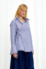 Love Revisited Striped Wrap Shirt - Blue + White