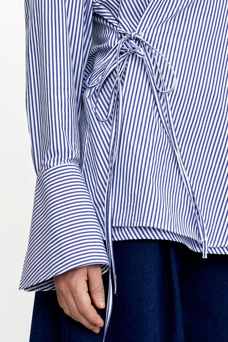 Love Revisited Striped Wrap Shirt - Blue + White