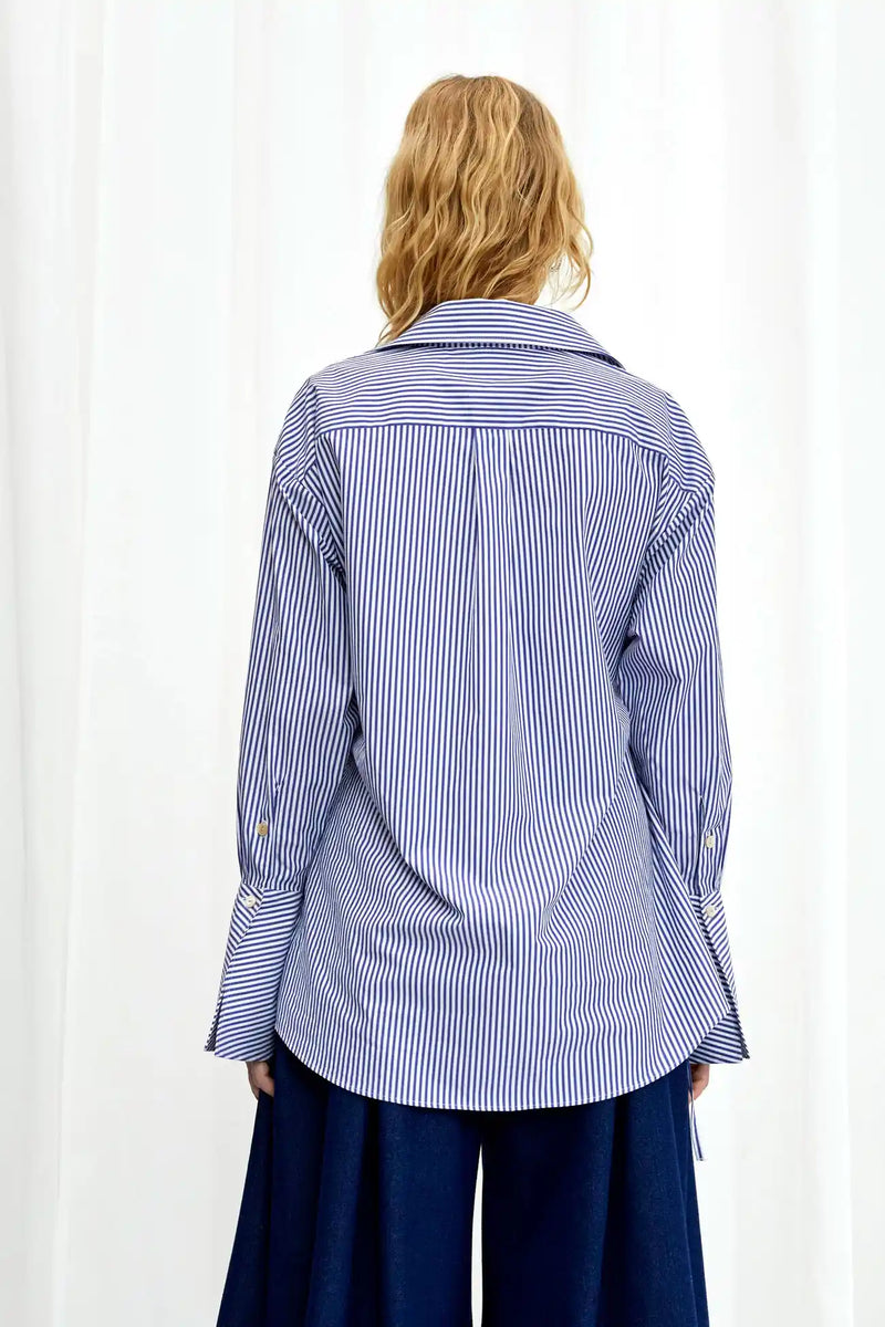 Love Revisited Striped Wrap Shirt - Blue + White