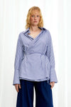 Love Revisited Striped Wrap Shirt - Blue + White