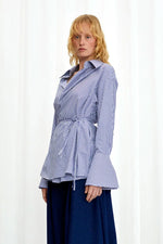 Love Revisited Striped Wrap Shirt - Blue + White
