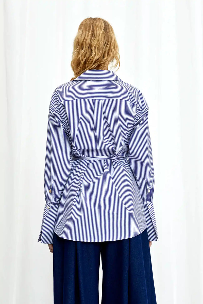 Love Revisited Striped Wrap Shirt - Blue + White