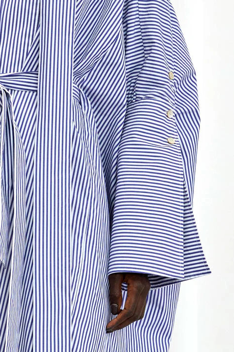 Emotive Striped Oversized Cotton Dress - Blue + White