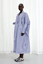 Emotive Striped Oversized Cotton Dress - Blue + White