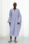Emotive Striped Oversized Cotton Dress - Blue + White