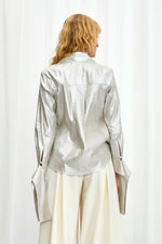 Confession Linen Pussybow Shirt - Silver