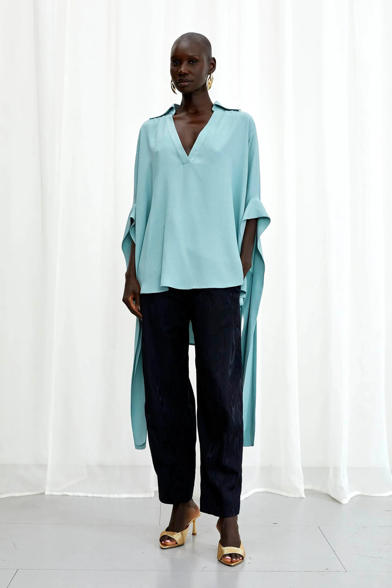 Palmer / / Harding Tandem Teal Crepe A-Line Shirt Timeless Martha's Vineyard