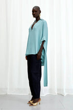 Palmer / / Harding Tandem Teal Crepe A-Line Shirt Timeless Martha's Vineyard