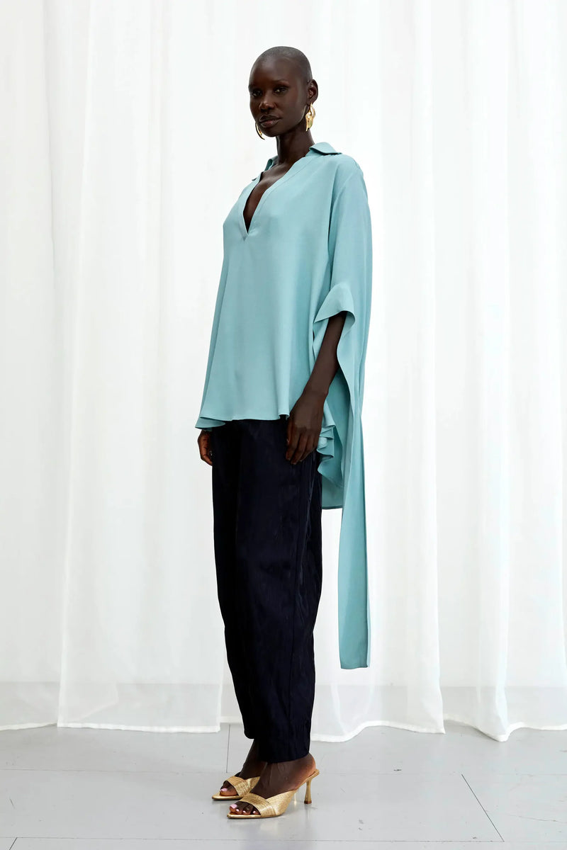 Palmer / / Harding Tandem Teal Crepe A-Line Shirt Timeless Martha's Vineyard