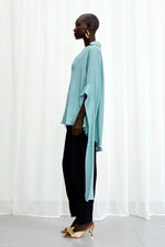 Palmer / / Harding Tandem Teal Crepe A-Line Shirt Timeless Martha's Vineyard