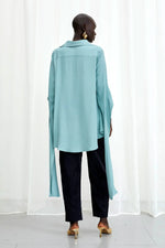 Palmer / / Harding Tandem Teal Crepe A-Line Shirt Timeless Martha's Vineyard