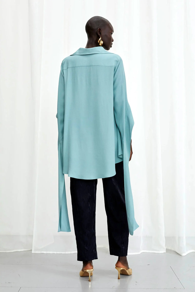 Palmer / / Harding Tandem Teal Crepe A-Line Shirt Timeless Martha's Vineyard