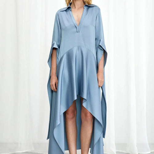 Palmer / / Harding Tandem High Low Blue Satin Dress Timeless Martha's Vineyard 