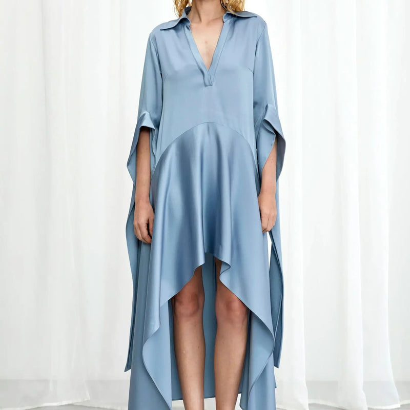 Palmer / / Harding Tandem High Low Blue Satin Dress Timeless Martha's Vineyard 