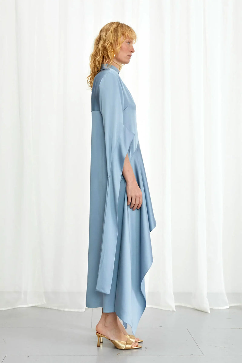 Palmer / / Harding Tandem High Low Blue Satin Dress Timeless Martha's Vineyard 