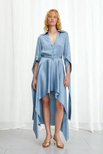 Palmer / / Harding Tandem High Low Blue Satin Dress Timeless Martha's Vineyard 
