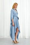 Palmer / / Harding Tandem High Low Blue Satin Dress Timeless Martha's Vineyard 