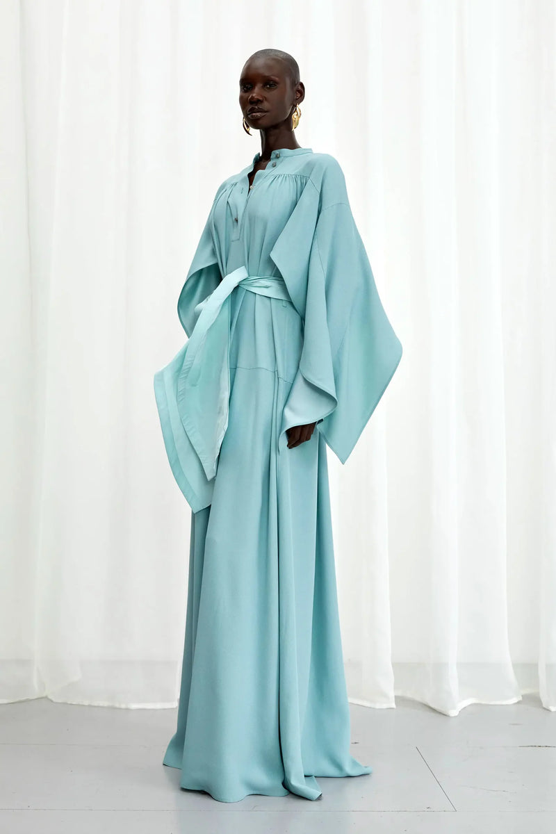 Palmer / / Harding Waves Aqua Crepe Draped Gown Timeless Martha's Vineyard 