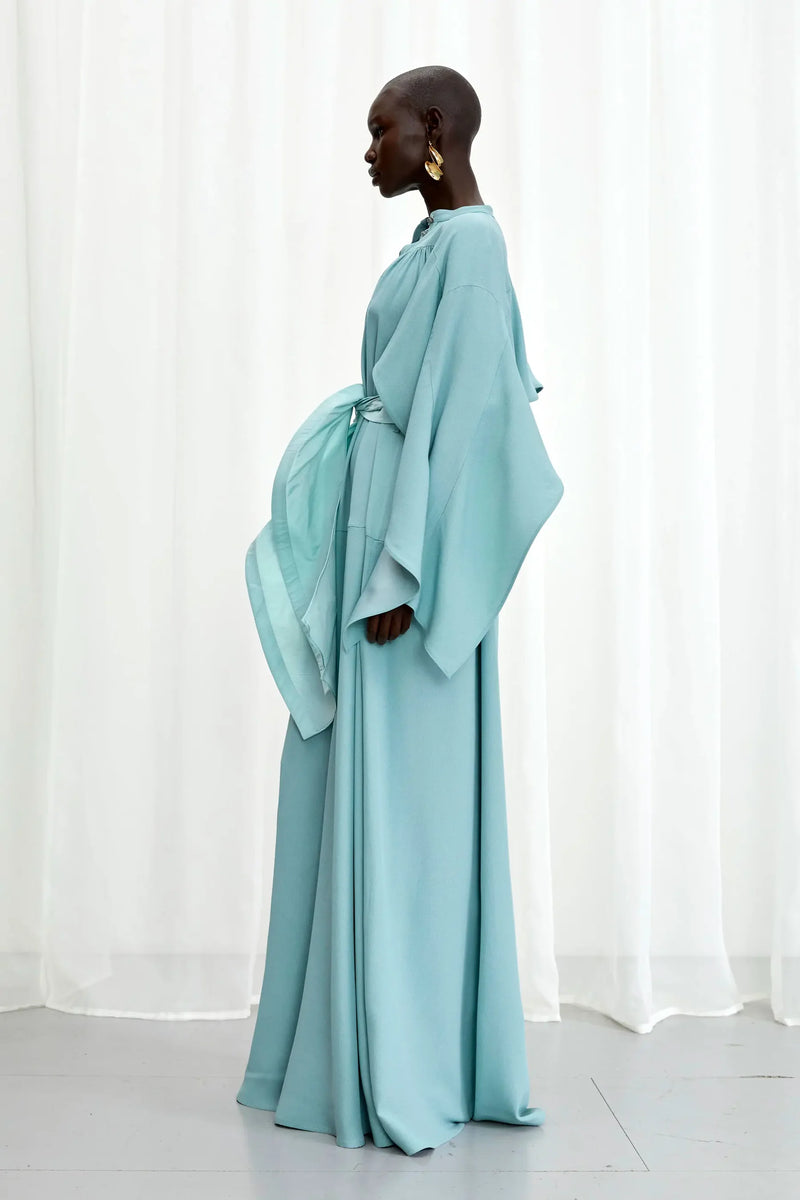 Palmer / / Harding Waves Aqua Crepe Draped Gown Timeless Martha's Vineyard 