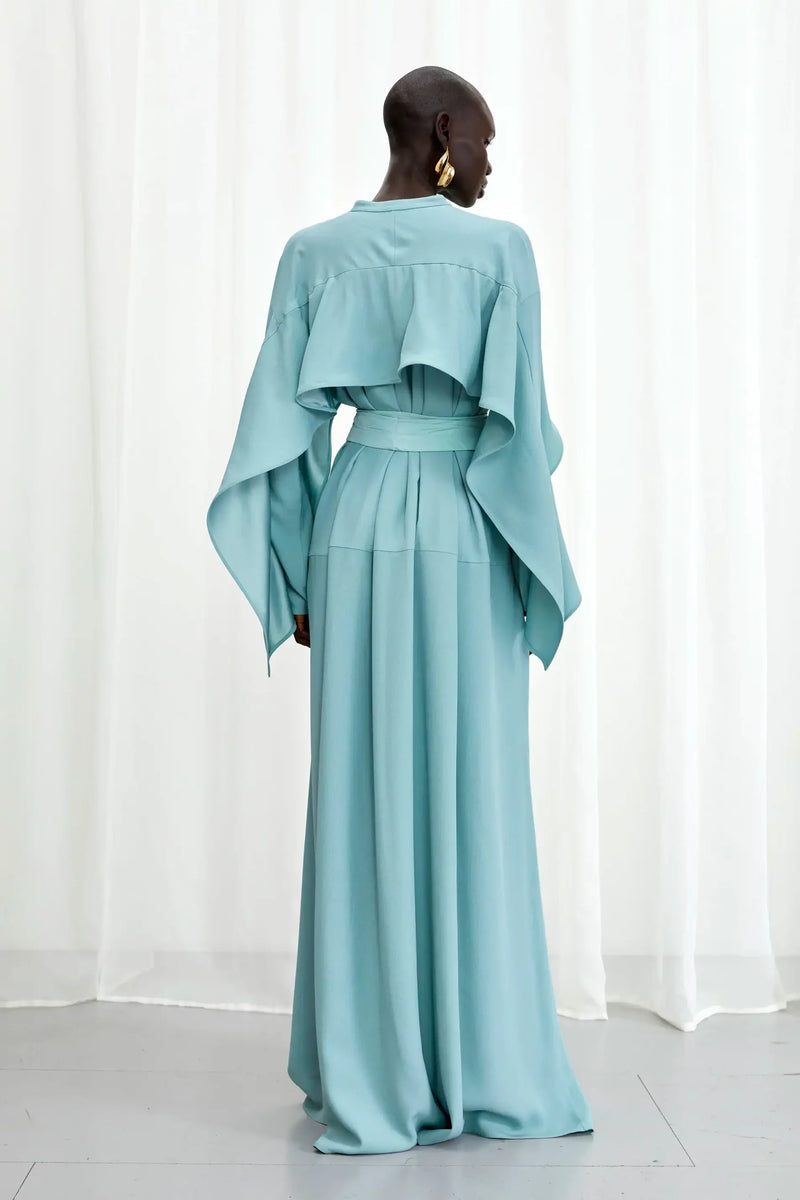 Palmer / / Harding Waves Aqua Crepe Draped Gown Timeless Martha's Vineyard 
