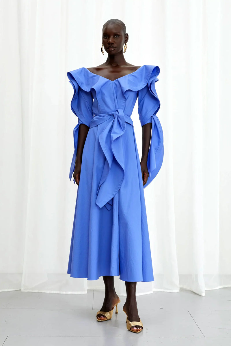 Palmer / / Harding Ardour Blue Cotton Sculptural Dress Timeless Martha's Vineyard 