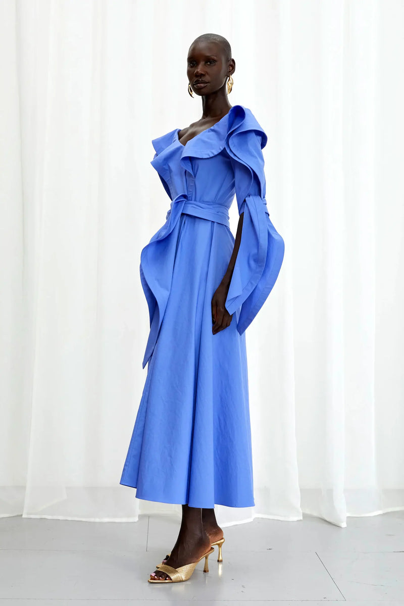Palmer / / Harding Ardour Blue Cotton Sculptural Dress Timeless Martha's Vineyard 