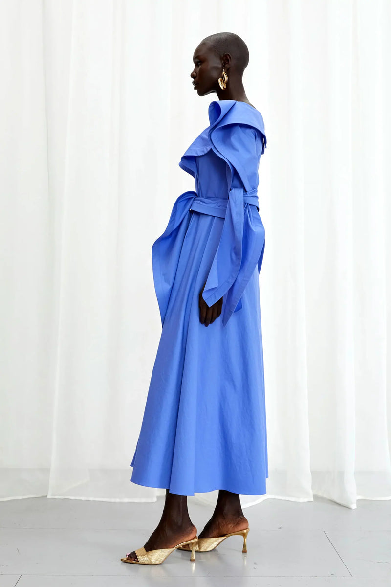 Palmer / / Harding Ardour Blue Cotton Sculptural Dress Timeless Martha's Vineyard 