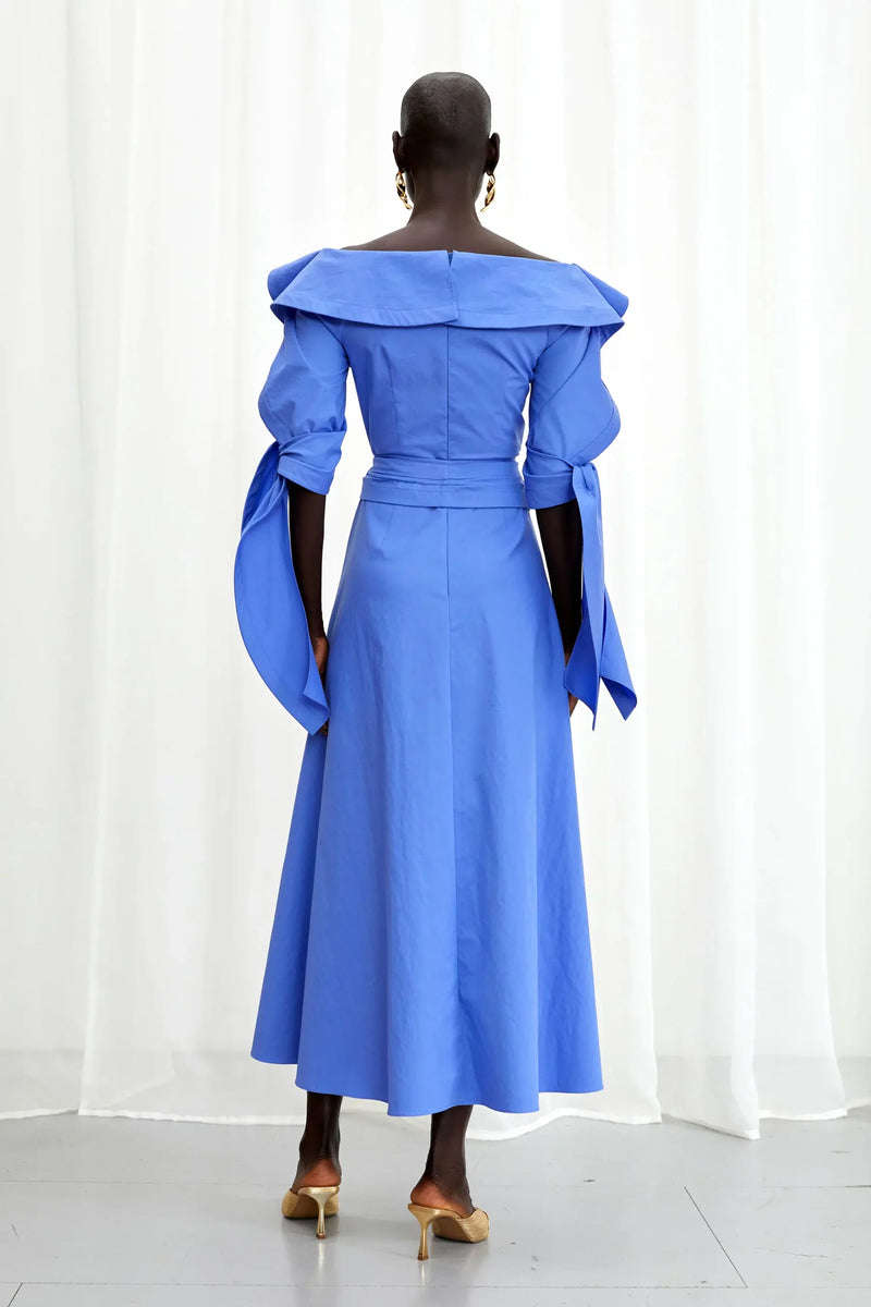Palmer / / Harding Ardour Blue Cotton Sculptural Dress Timeless Martha's Vineyard 