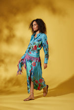 Aloe Poppy Print Silk Dress - Blue