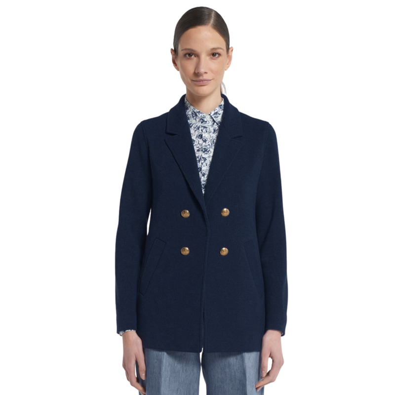 Amina Rubinacci Knitted Wool Namibia Jacket - Navy Timeless Martha's Vineyard