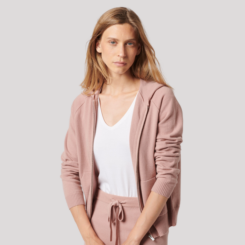 Majestic Cashmere Zip Hoodie - Blush Rose Timeless Martha's Vineyard