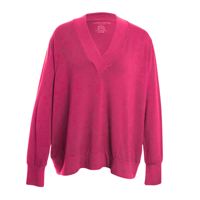 Majestic Filatures French Terry Long Sleeve Deep V-Neck - Berry Timeless Martha's Vineyard