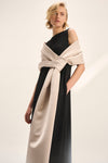 Natan Dapi Silk Long Stole in Black and Oyster Grey Timeless Martha's Vineyard 