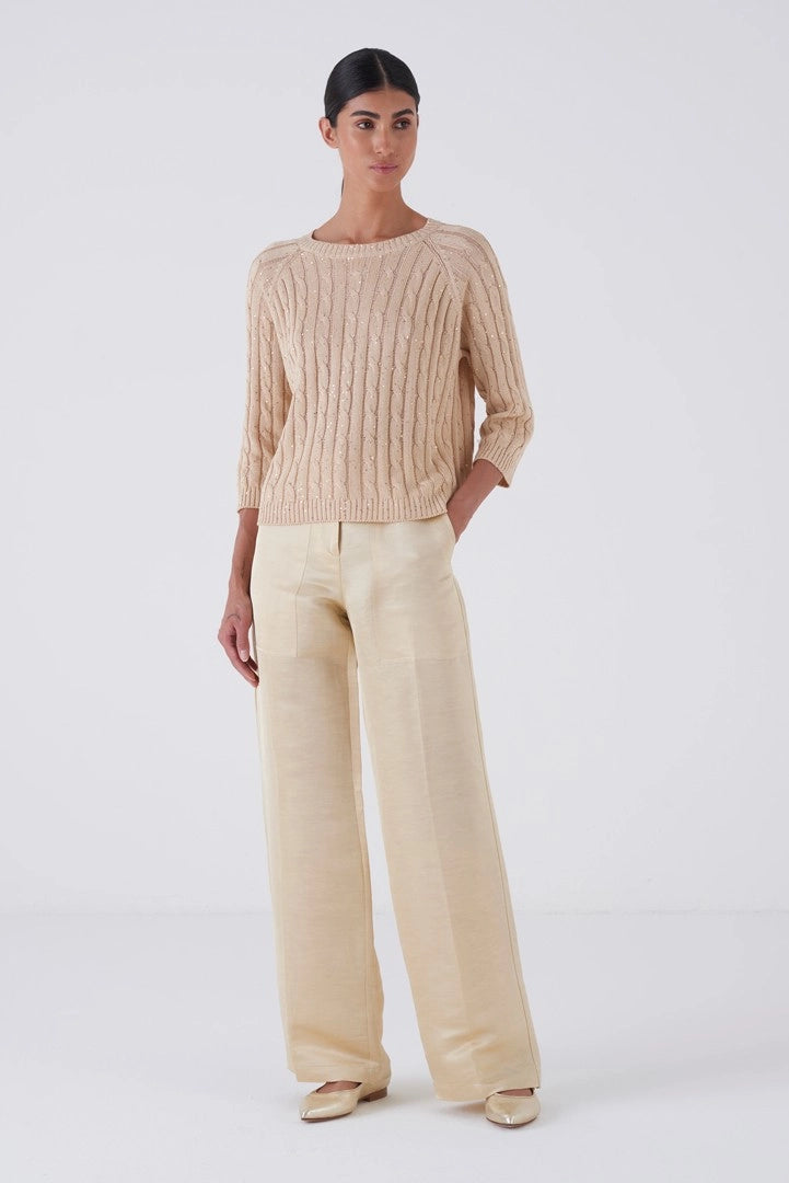 Amina Rubinacci San Marino Sequins Cable Knit Sweater - White Timeless Martha's Vineyard 