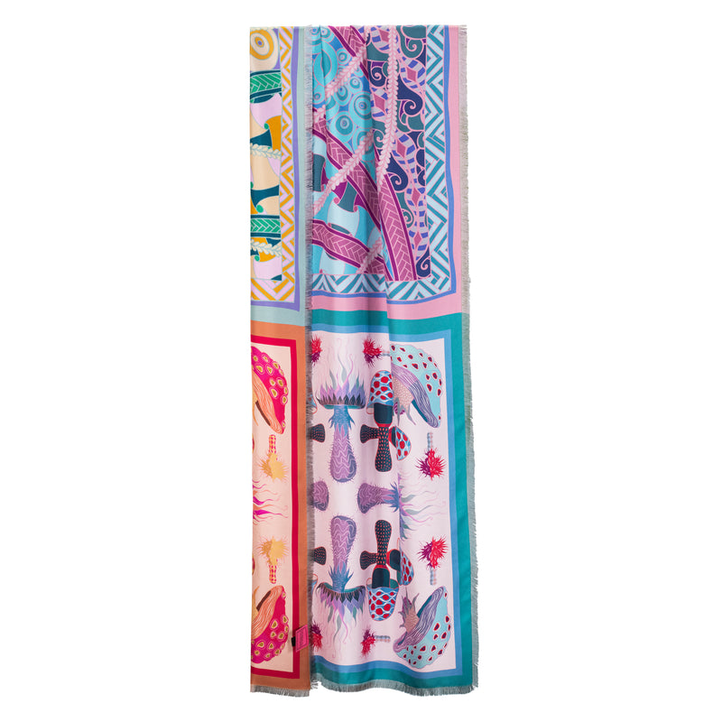 Franco Ferrari Double Print Silk Scarf Dragons + Fungi Timeless Martha's Vineyard 