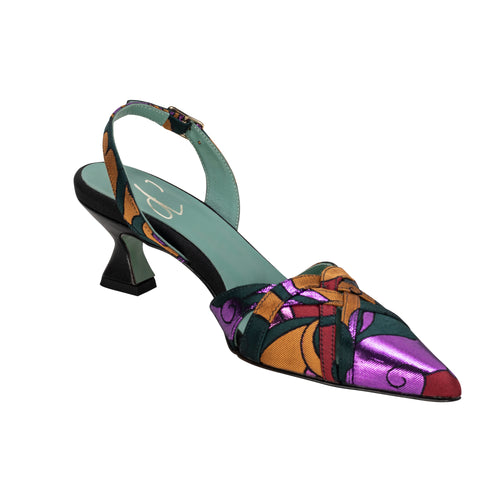 Kitten Heel Printed Jacquard Sling Back Timeless Martha's Vineyard 