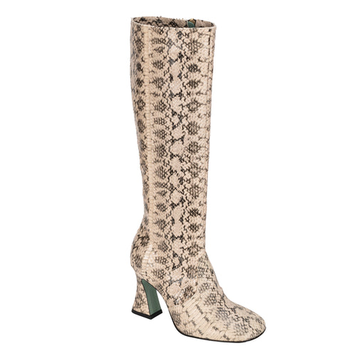 Paola D'Arcano Italian Knee High Embossed Snake Boots Cream Grey Timeless Martha's Vineyard 