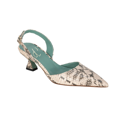 Paola D'Arcano Kitten Heel Sling Back Embossed Snake Timeless Martha's Vineyard 