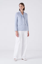 Amina Rubinacci Multi Blue Houndstooth Speranza Knit Blazer Timeless Martha's Vineyard 
