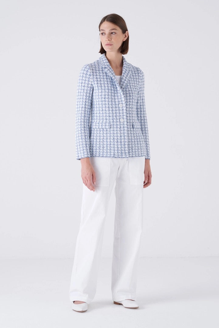 Amina Rubinacci Multi Blue Houndstooth Speranza Knit Blazer Timeless Martha's Vineyard 